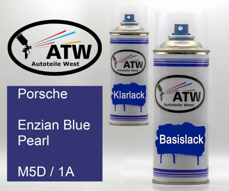 Porsche, Enzian Blue Pearl, M5D / 1A: 400ml Sprühdose + 400ml Klarlack - Set, von ATW Autoteile West.